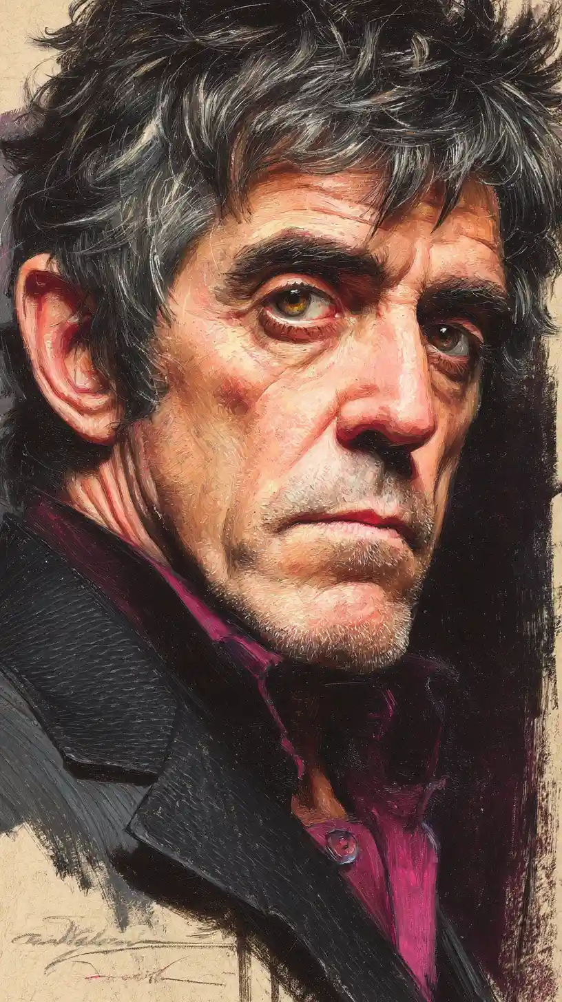 Digital painting portrait of a serious older man