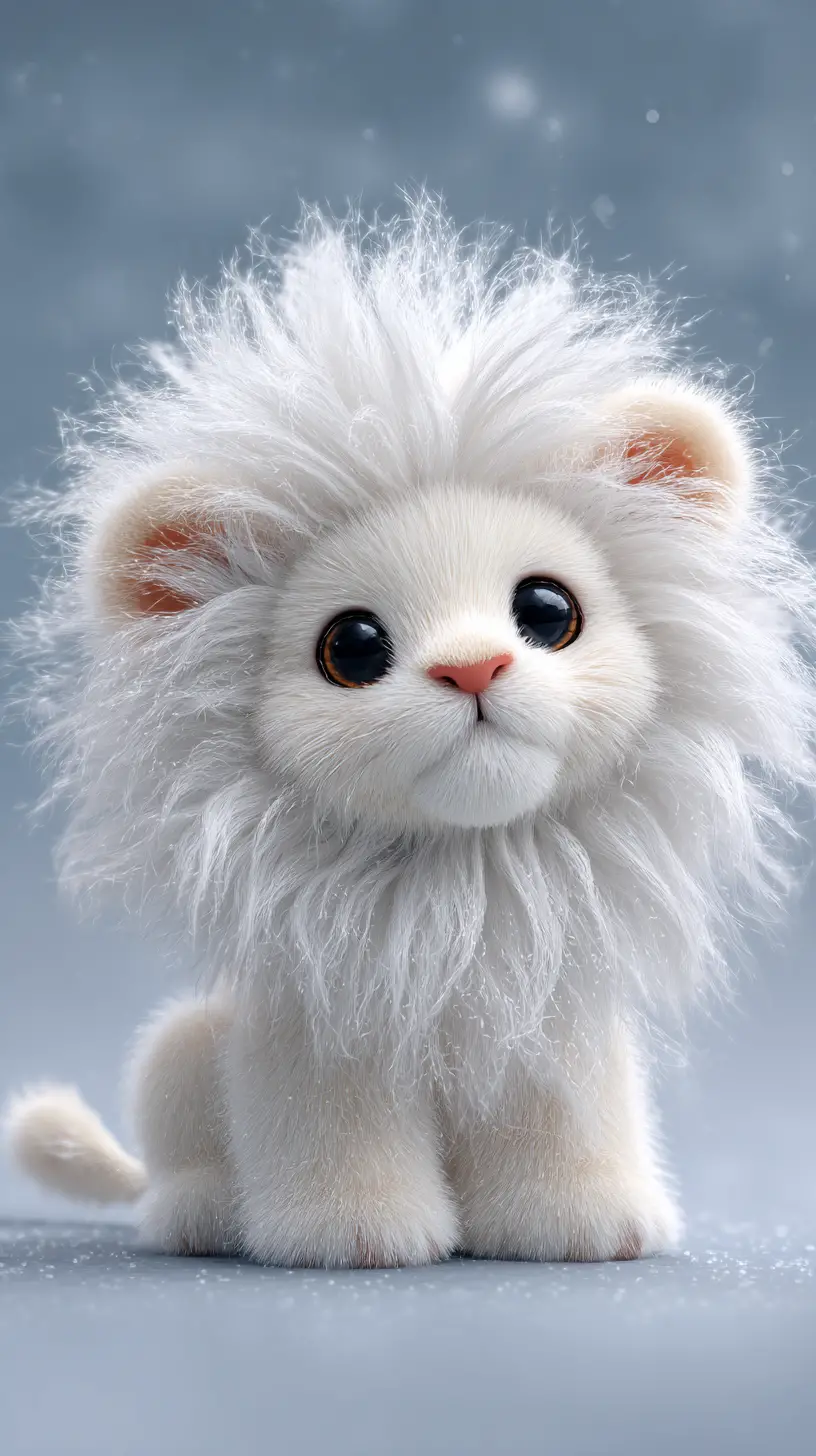 Adorable fluffy white chibi lion in digital illustration