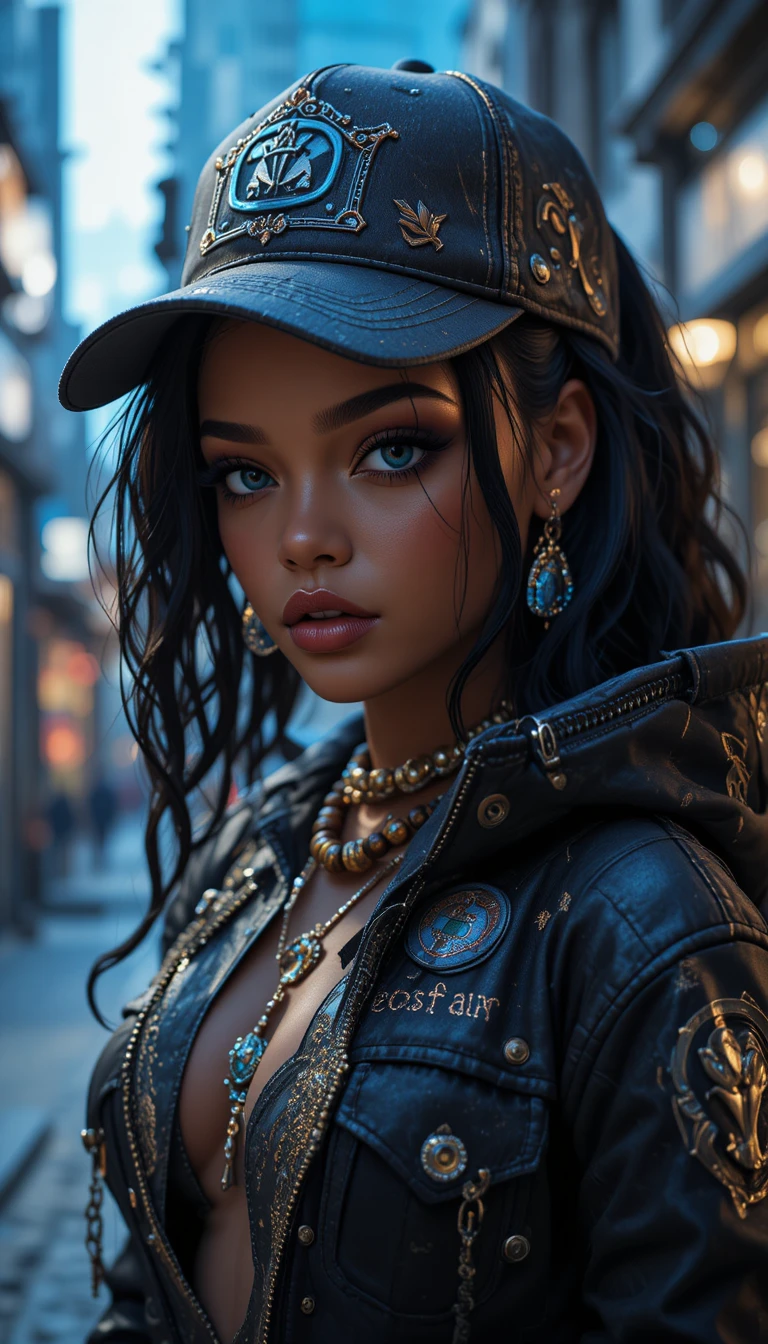 Stylish woman with blue eyes and black panther companion