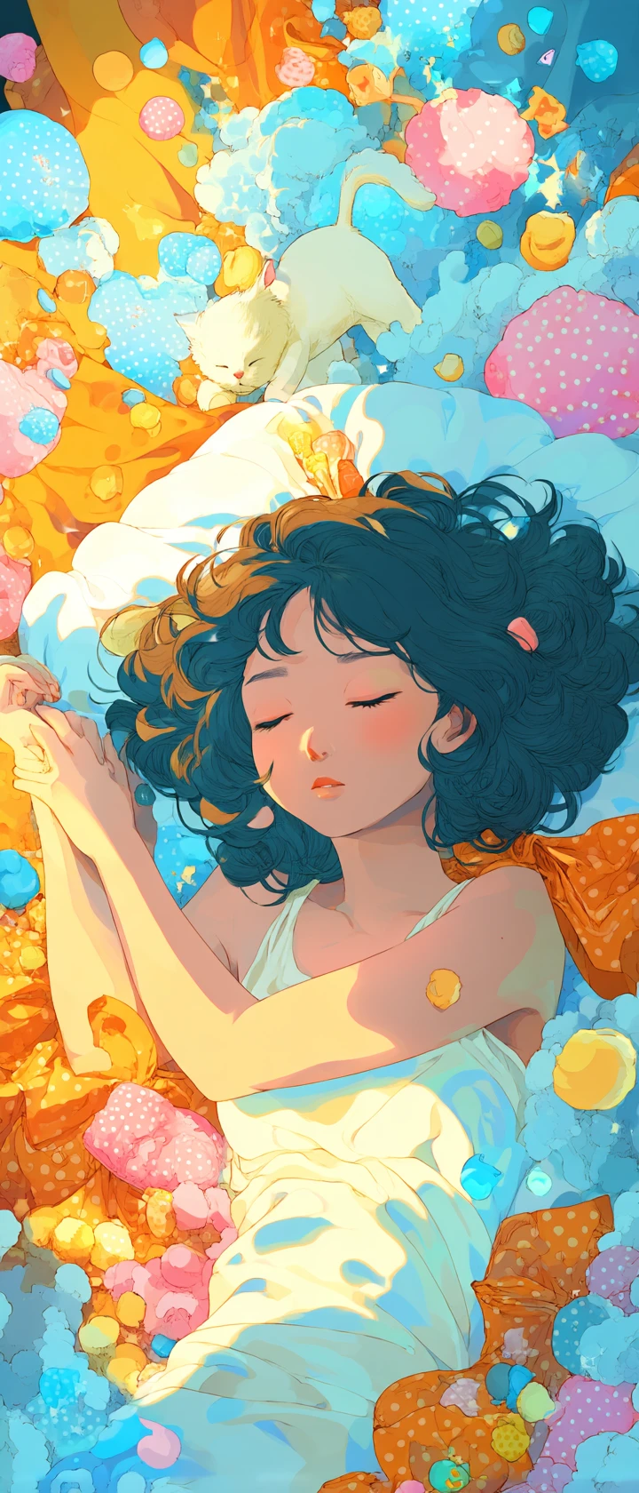 Chica de anime soñando junto a un portal de arte pop brillante