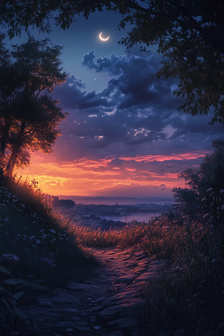 夕暮れがゆっくりと闇に溶けていく静かな夜空