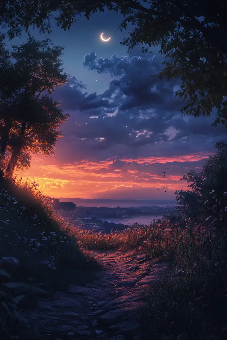 Calm night sky as dusk slowly fades into darkness