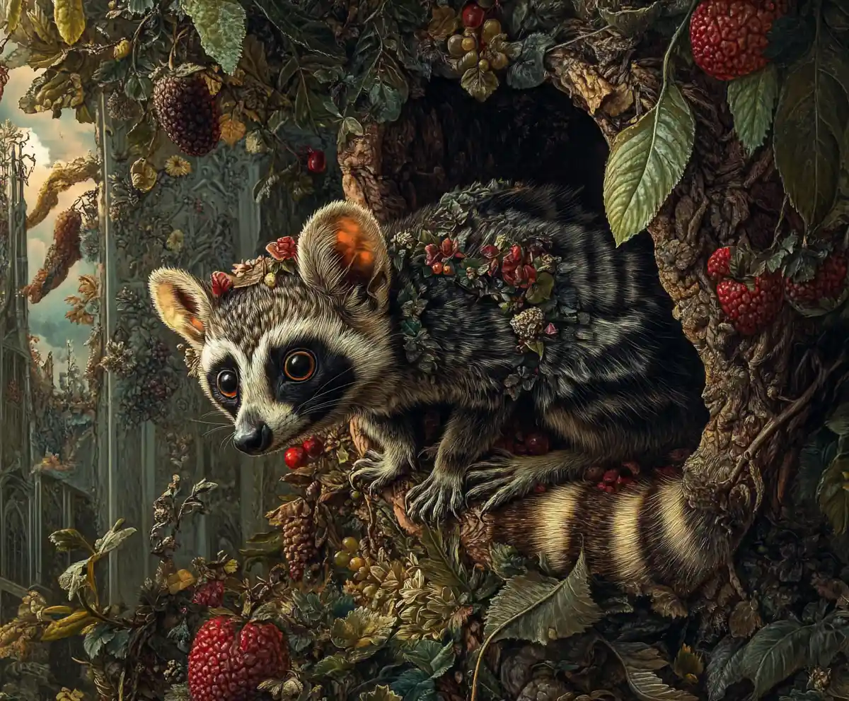 Surreal illusion of a civet in a multi layered scene