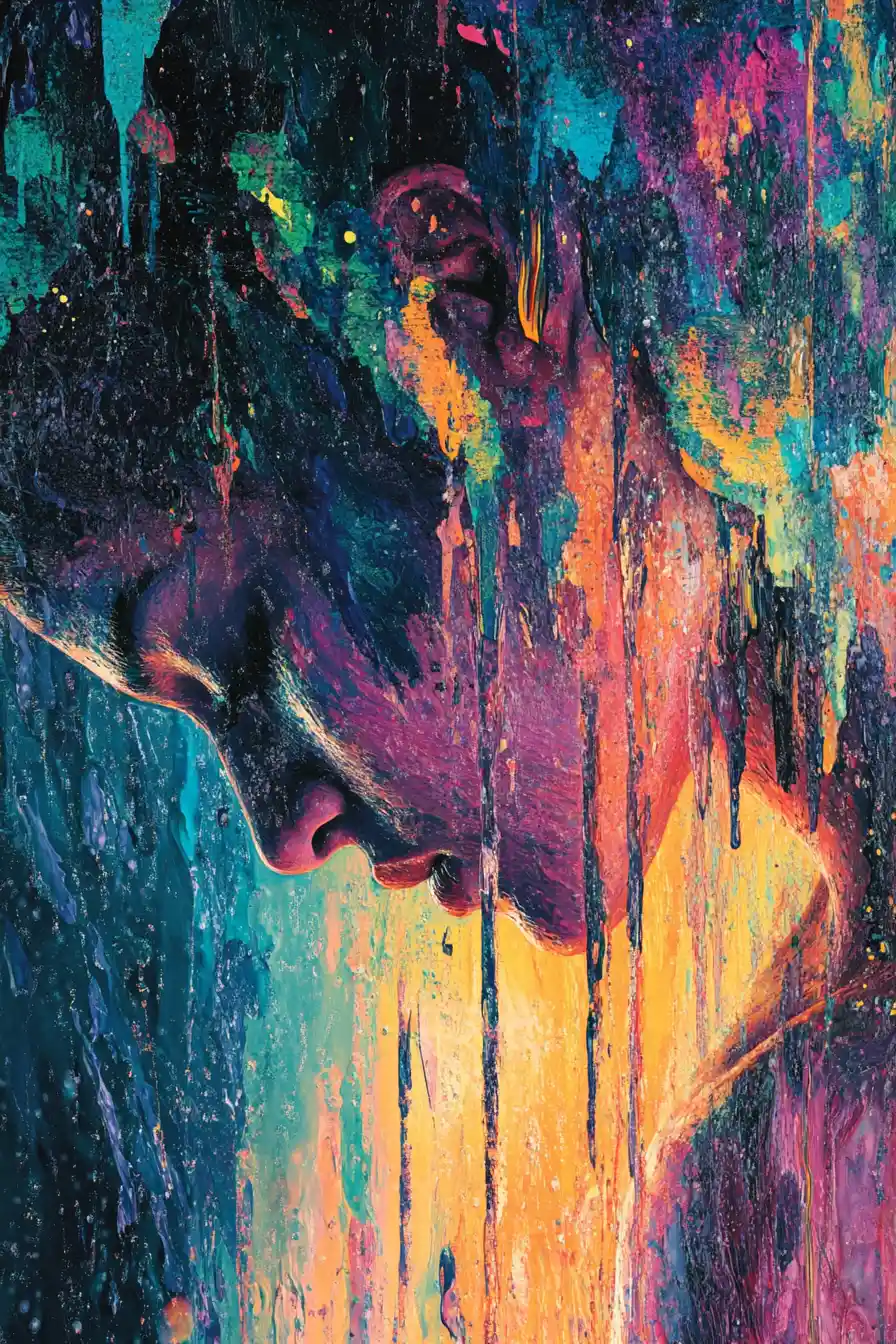 Abstract figure hunched over in emotional close up