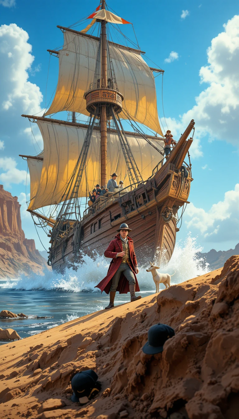 Pixar style sailing ship the Unicorn on the open sea
