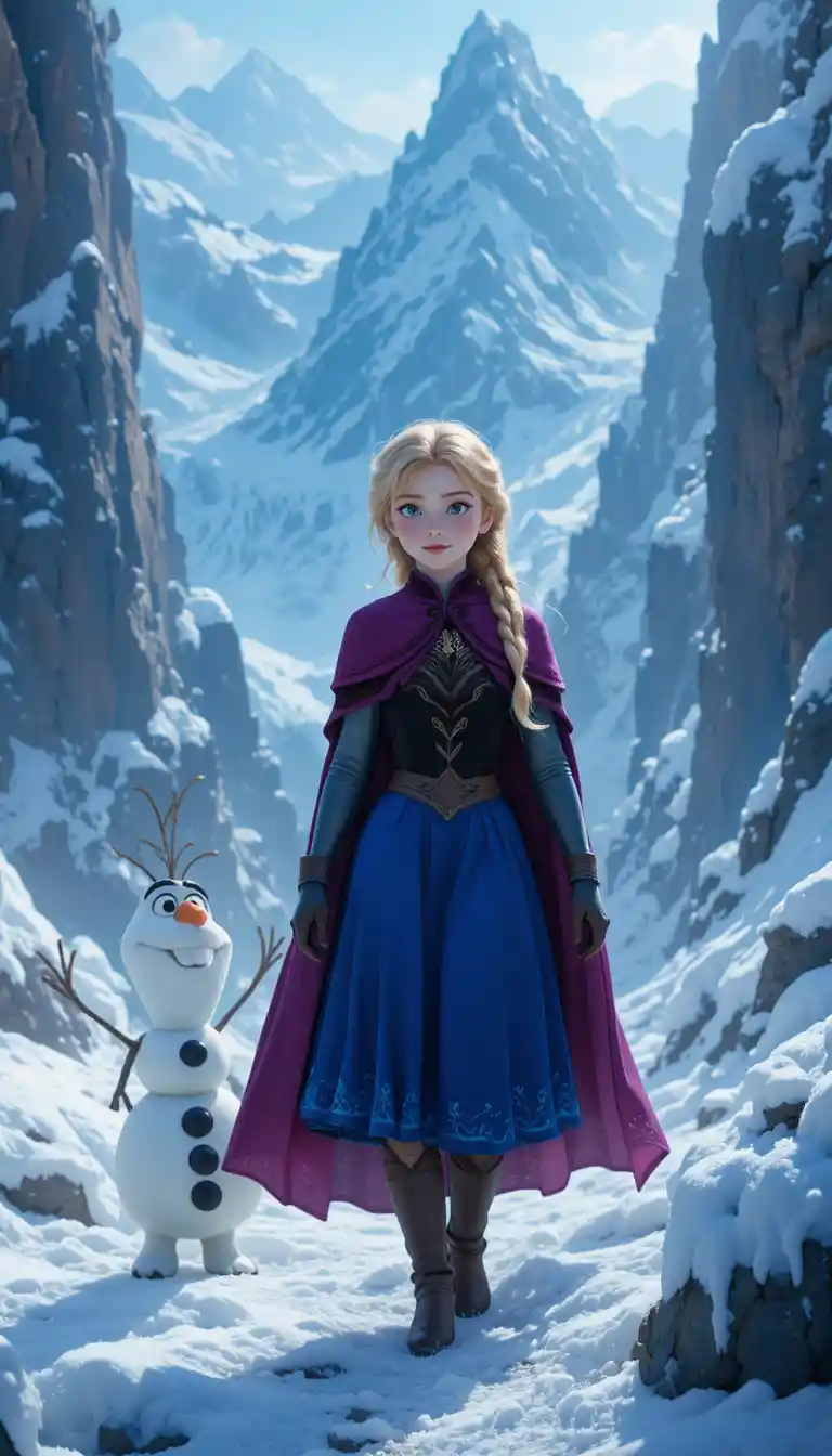Brave young girl begins a perilous winter mountain quest