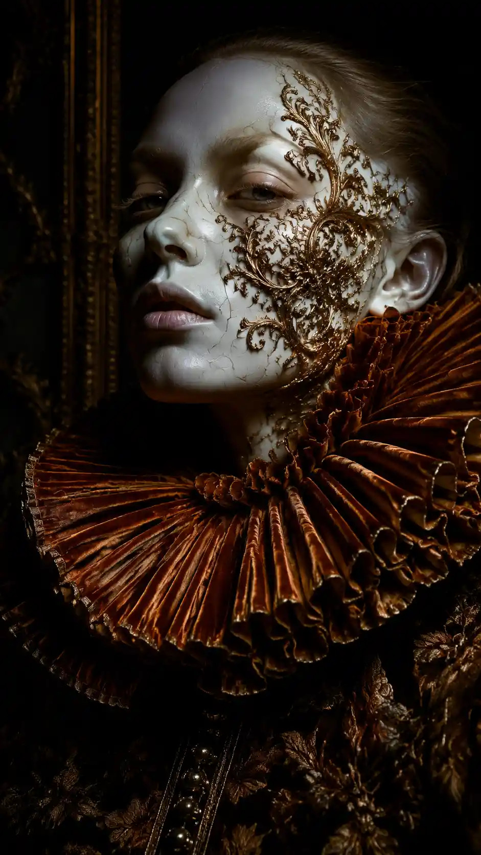 Avant garde fashion portrait with porcelain skinned model
