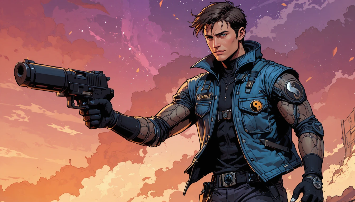 Rogue space pilot hero in tactical vest and gloves