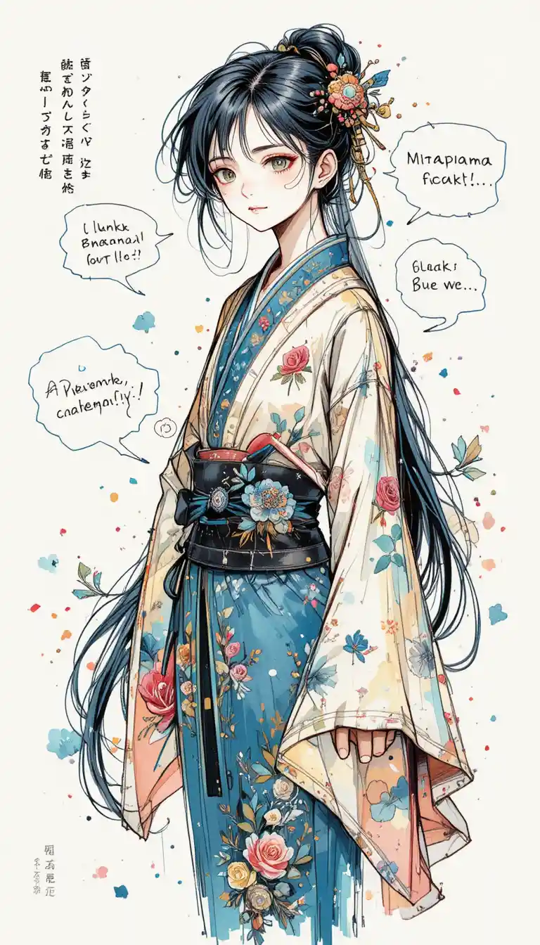 Dynamic half body japanese anime woman illustration