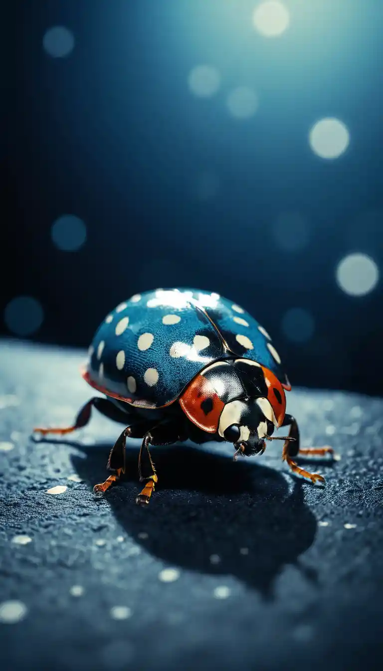 Abstract photorealistic collage of a blue dotted ladybird