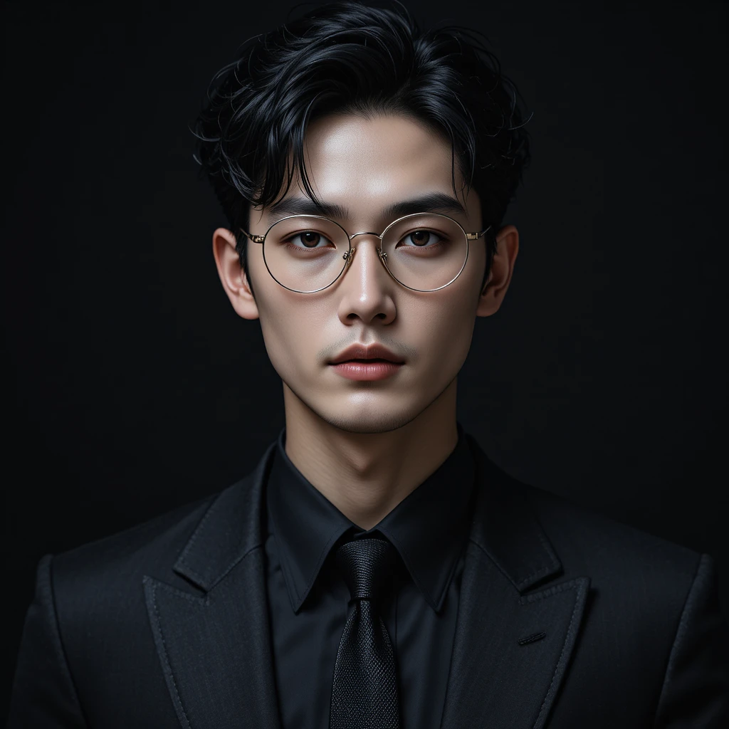 Cinematic close up of a stylish man in black suit