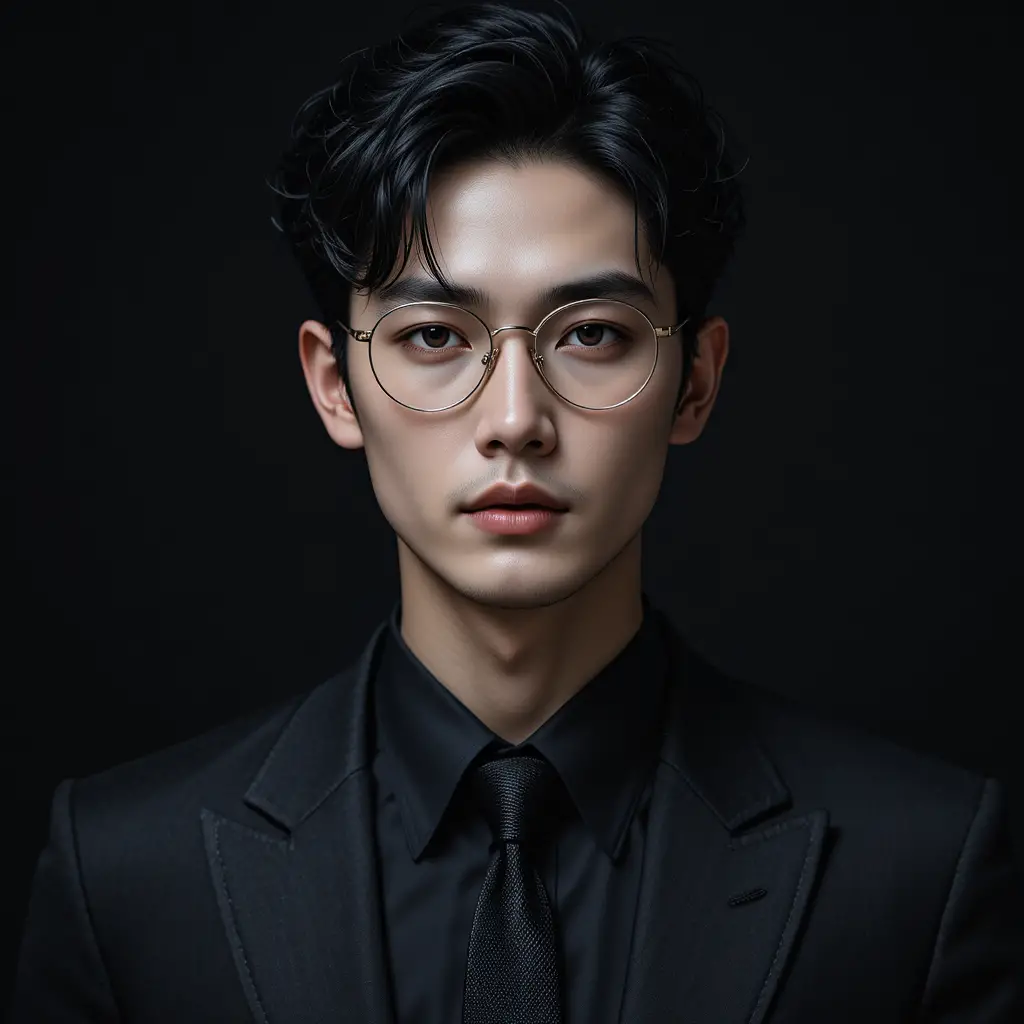 Cinematic close up of a stylish man in black suit