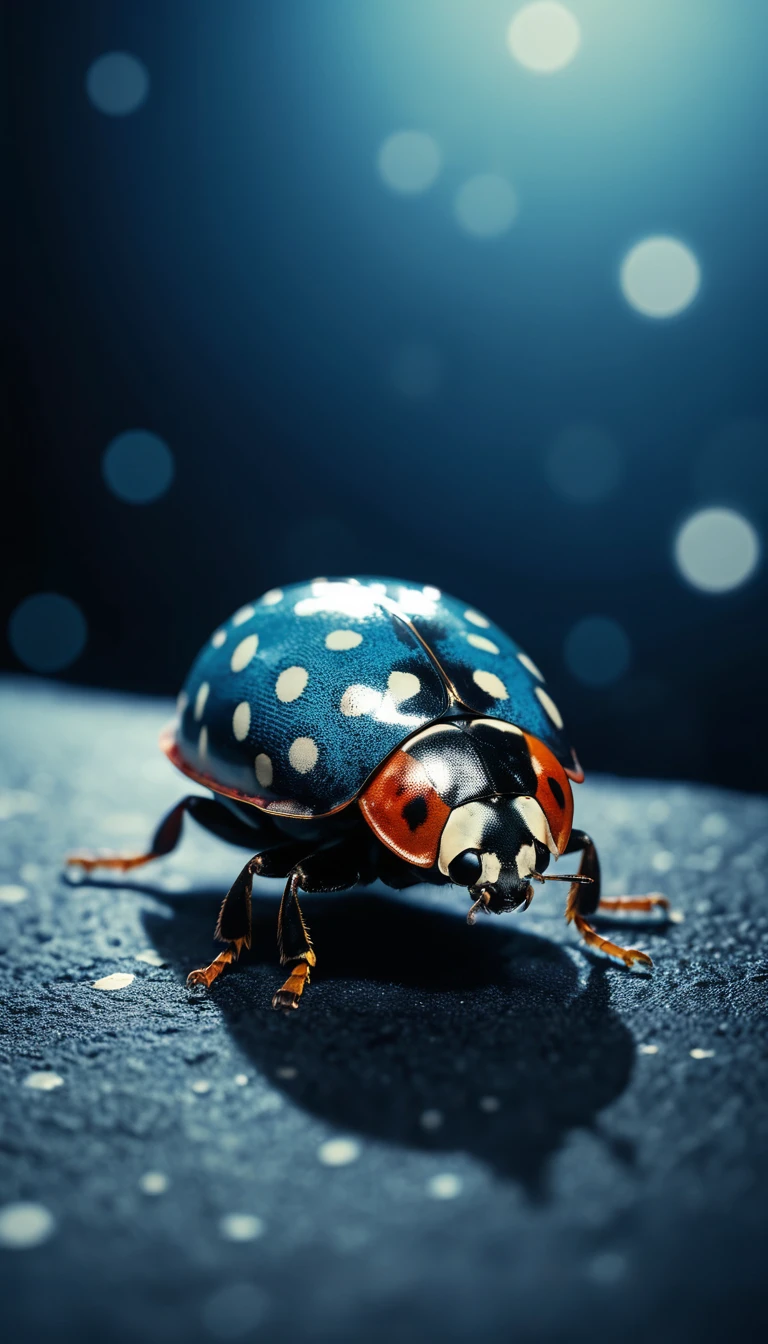 Abstract photorealistic collage of a blue dotted ladybird