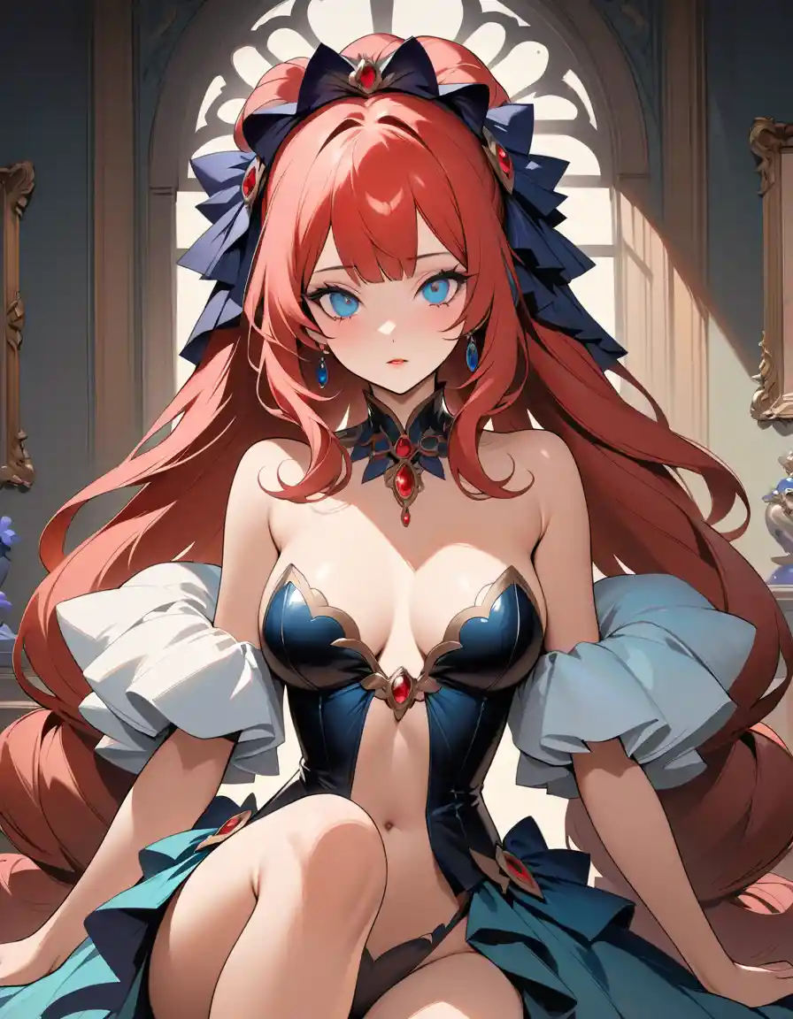Sultry red haired enchantress in a lavish victorian mansion