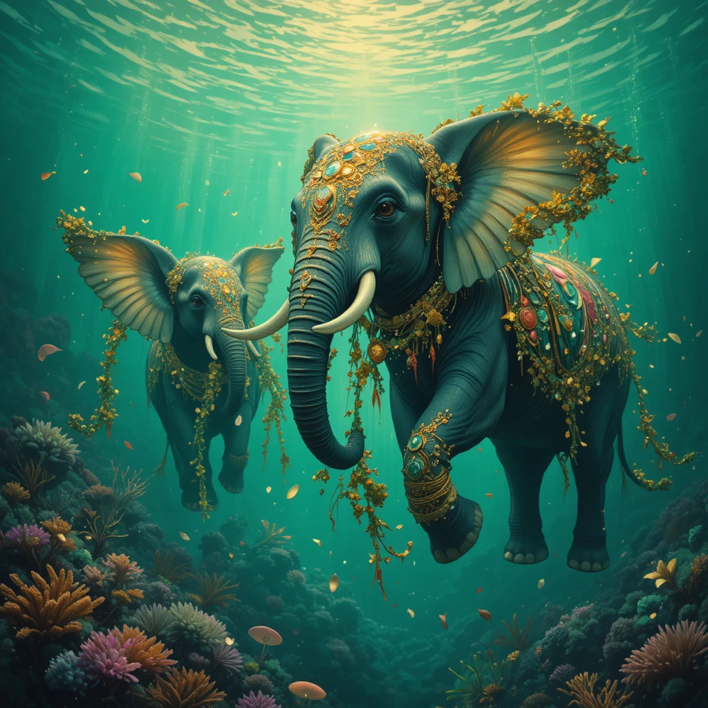 Majestic Flying Elephants Gliding Through An Underwater Realm