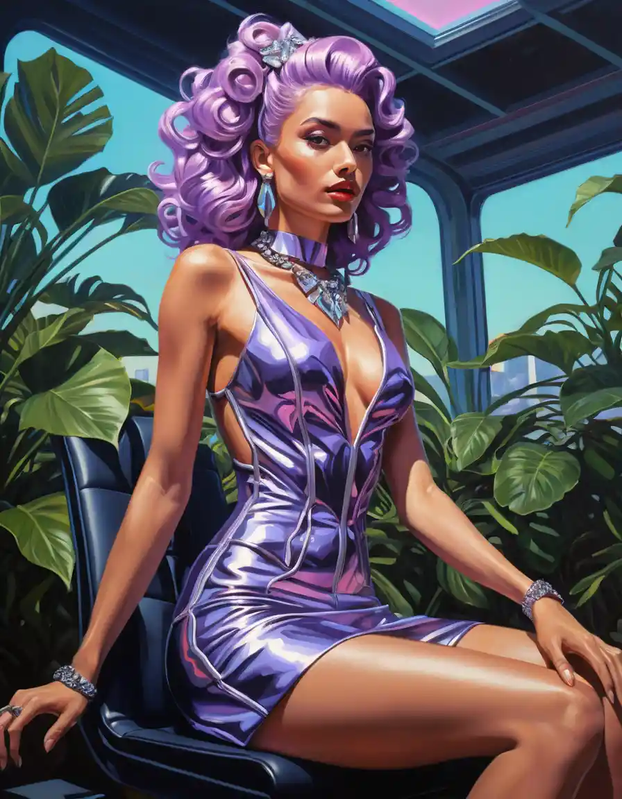 Solar punk woman in elegant futuristic prom gown