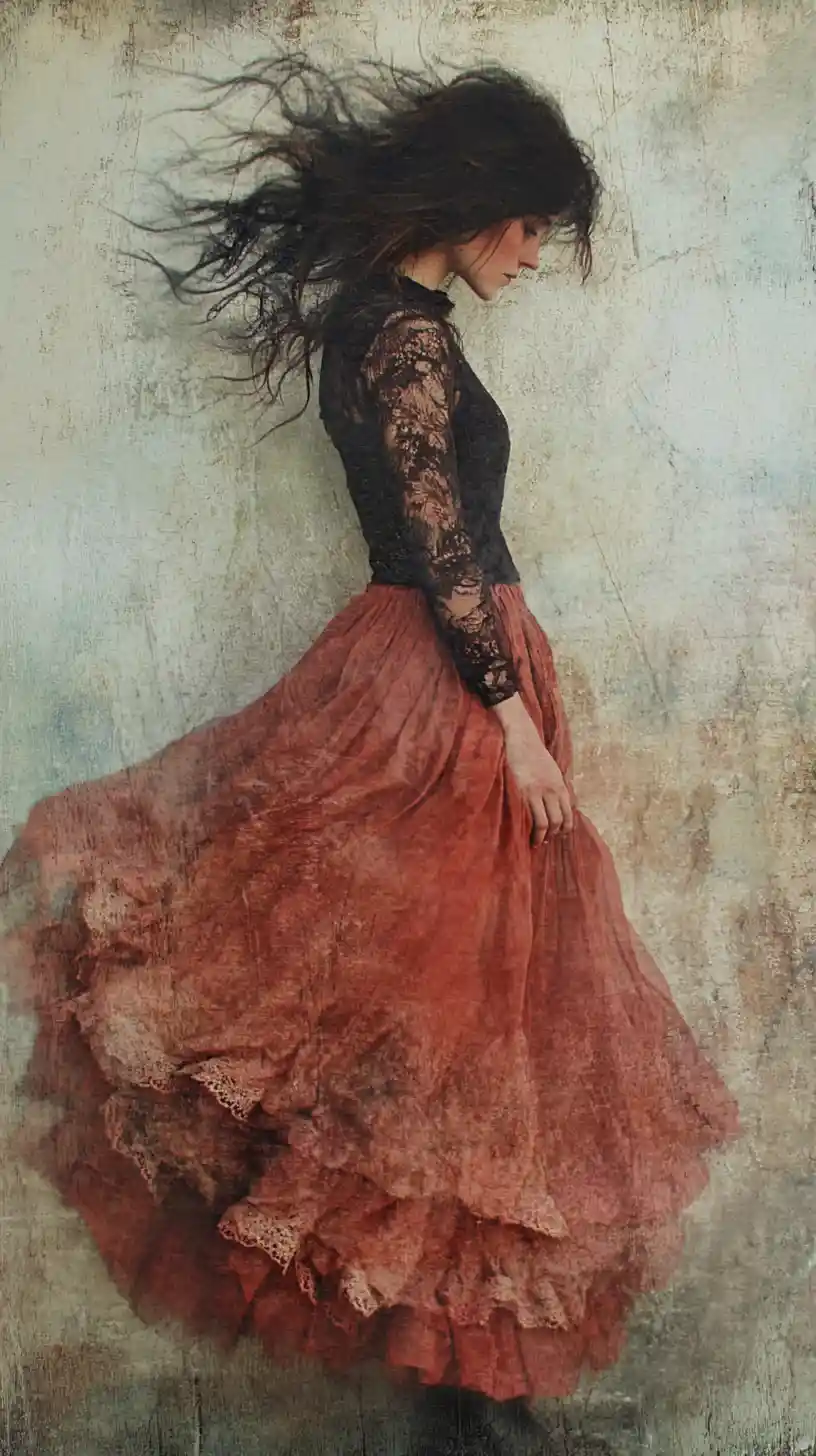 Woman standing beneath a drifting crown of cotton clouds
