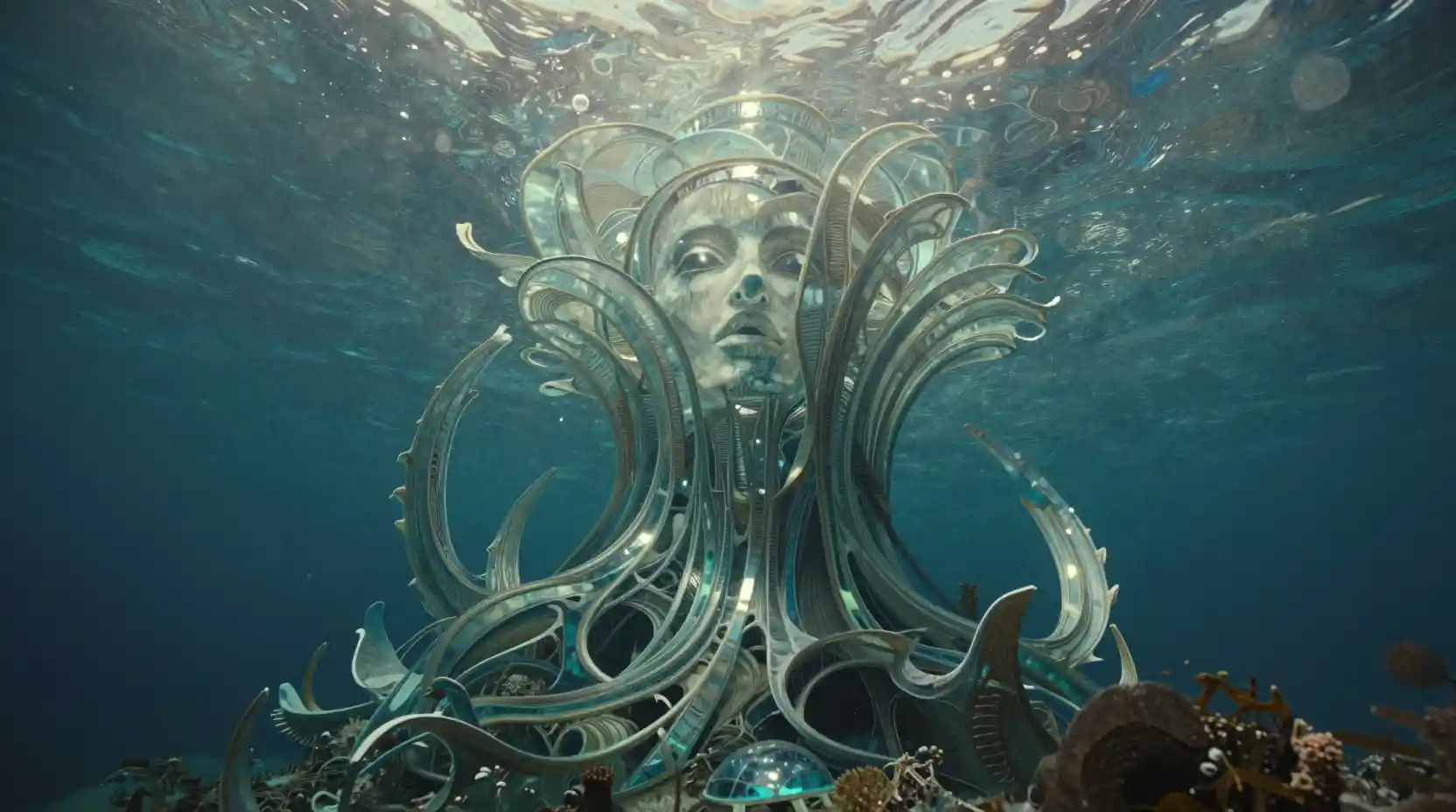 Underwater Glass City Revealed Beneath Silent Rolling Waves