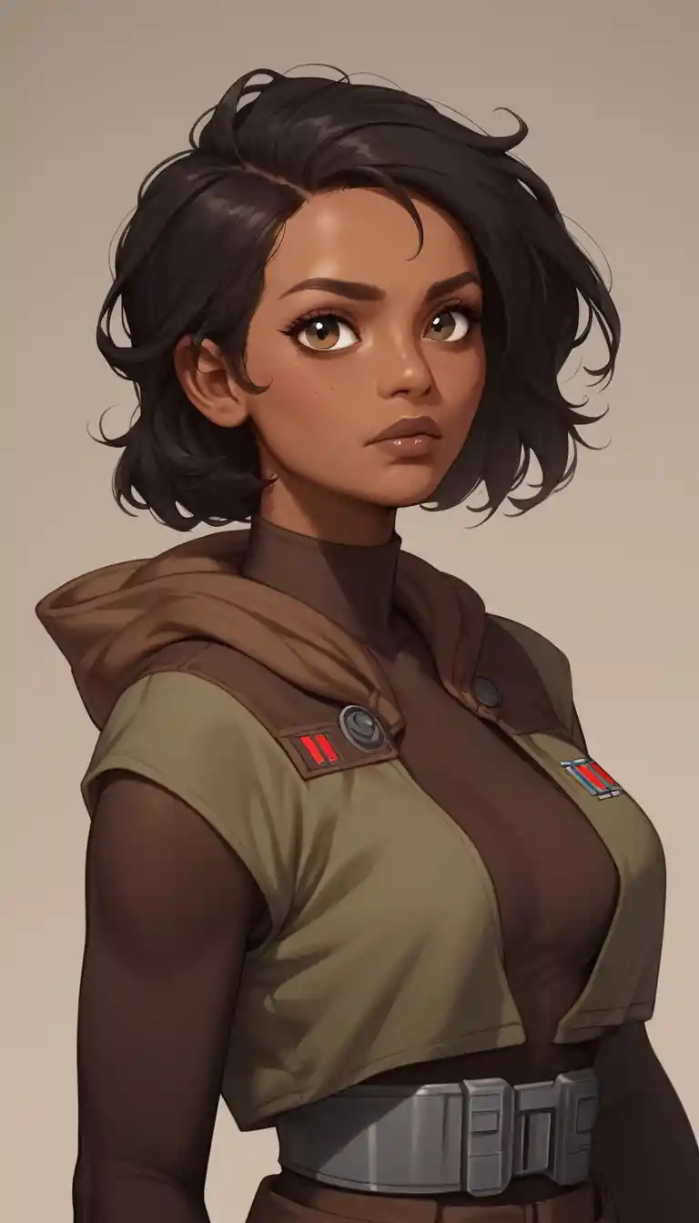 Brown skinned sci fi woman inspired by cartoon heroines