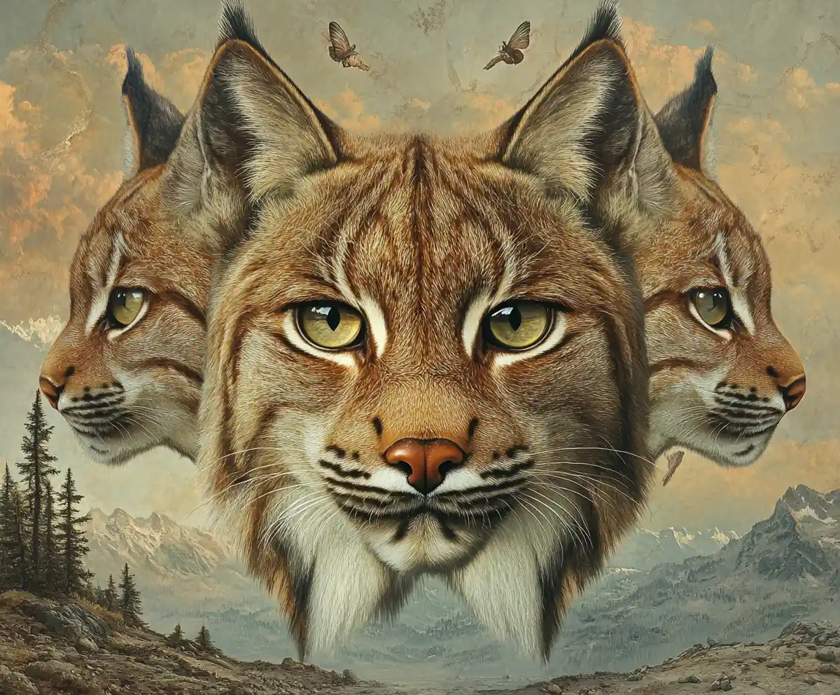 Surreal lynx illusion in a multi layered abstract scene