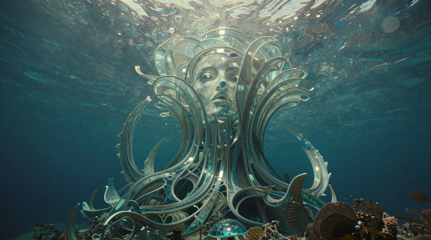 Underwater Glass City Revealed Beneath Silent Rolling Waves