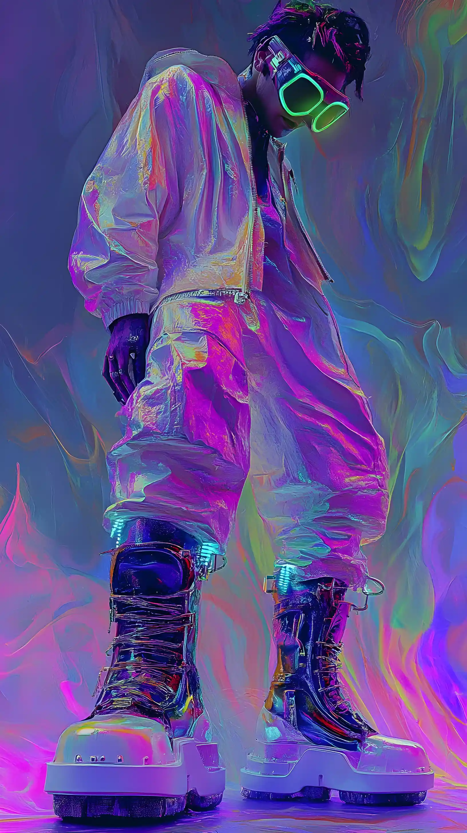 Abstract cyberpunk figure in pastel expressionist style