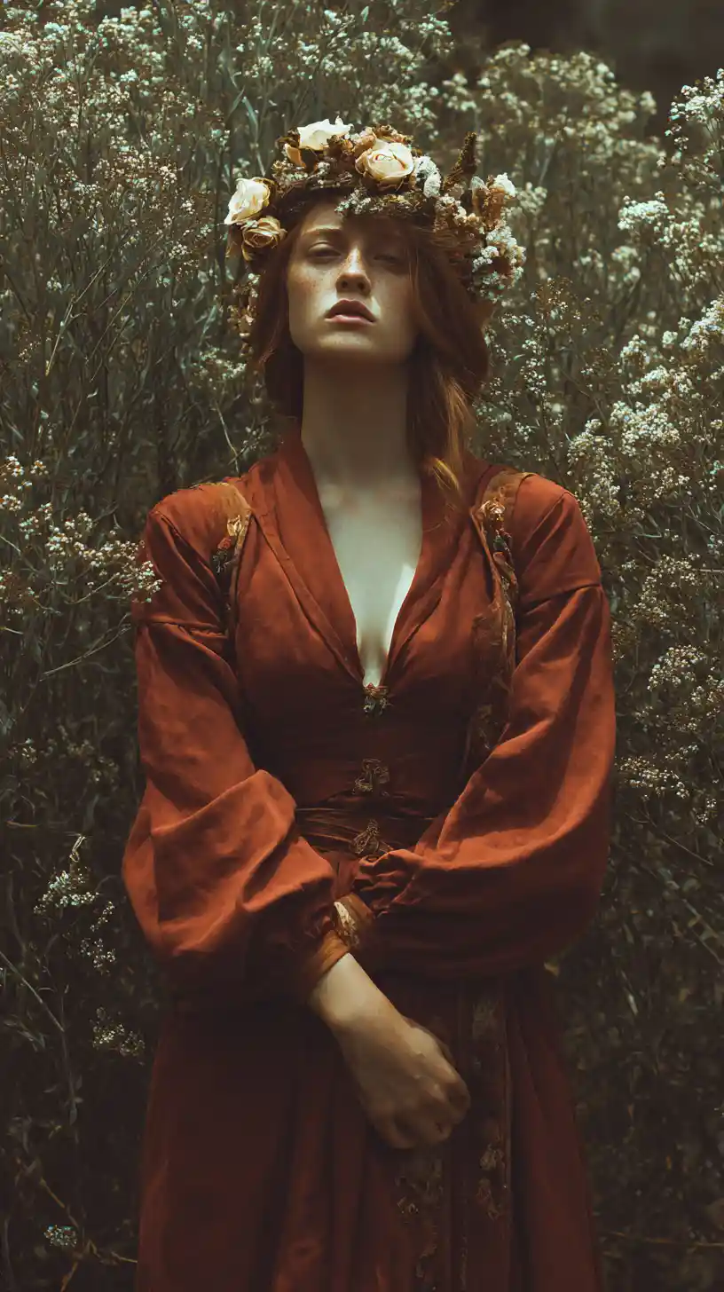 Woman Standing Beneath A Heavy Sky Of Rose And Rust