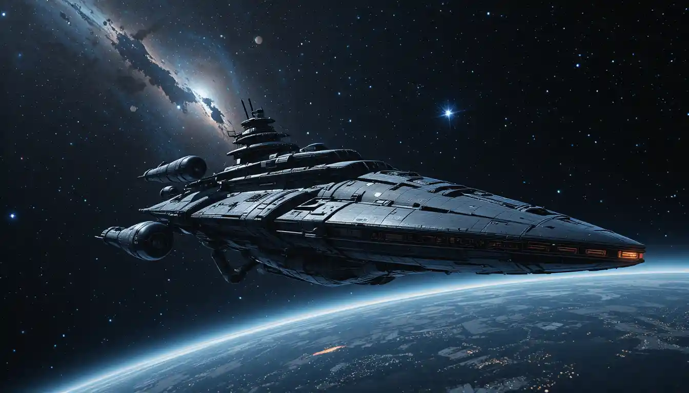 Majestic star freighter resting in deep outer space
