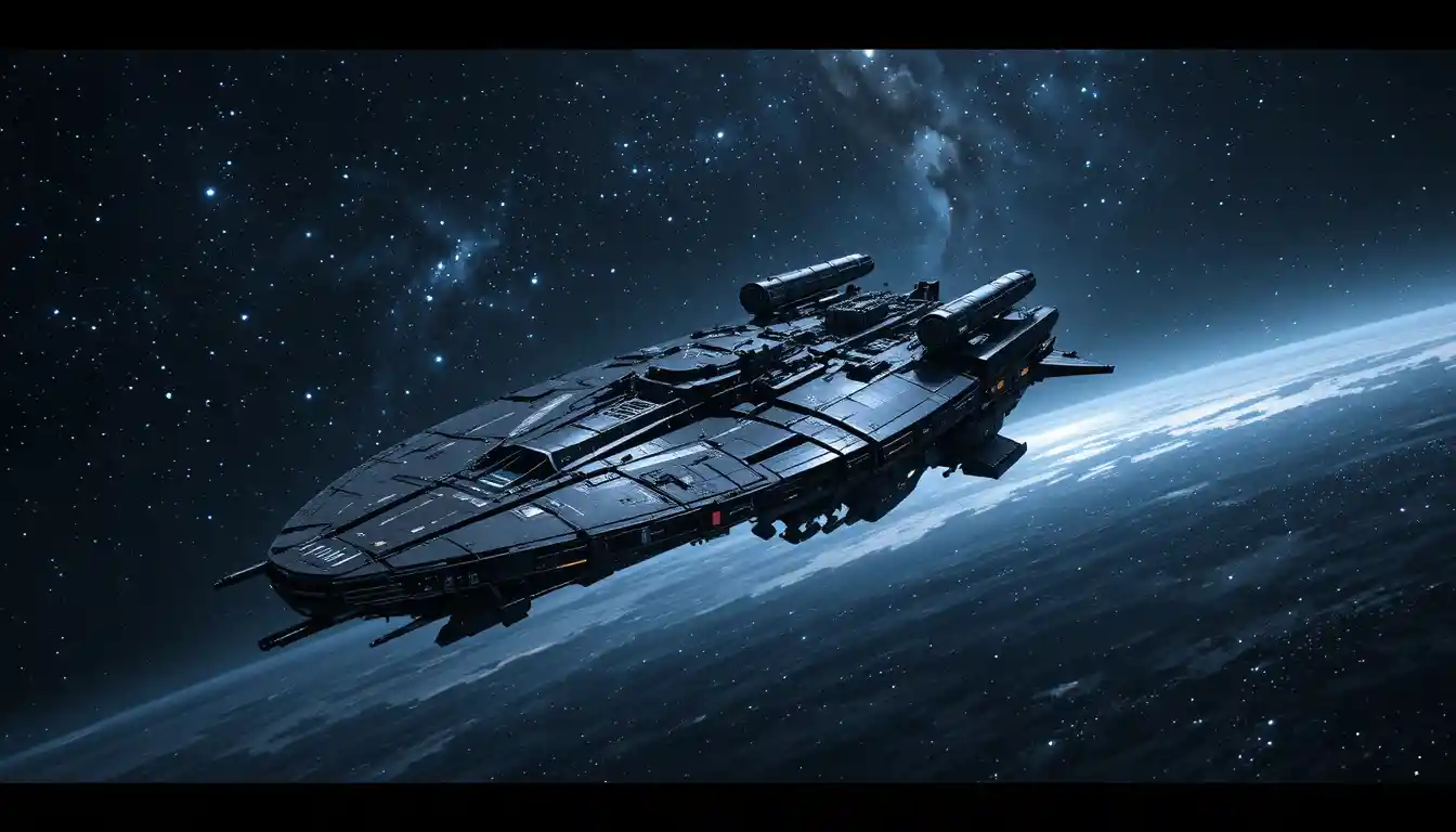 Majestic command starship floating in a vast galaxy