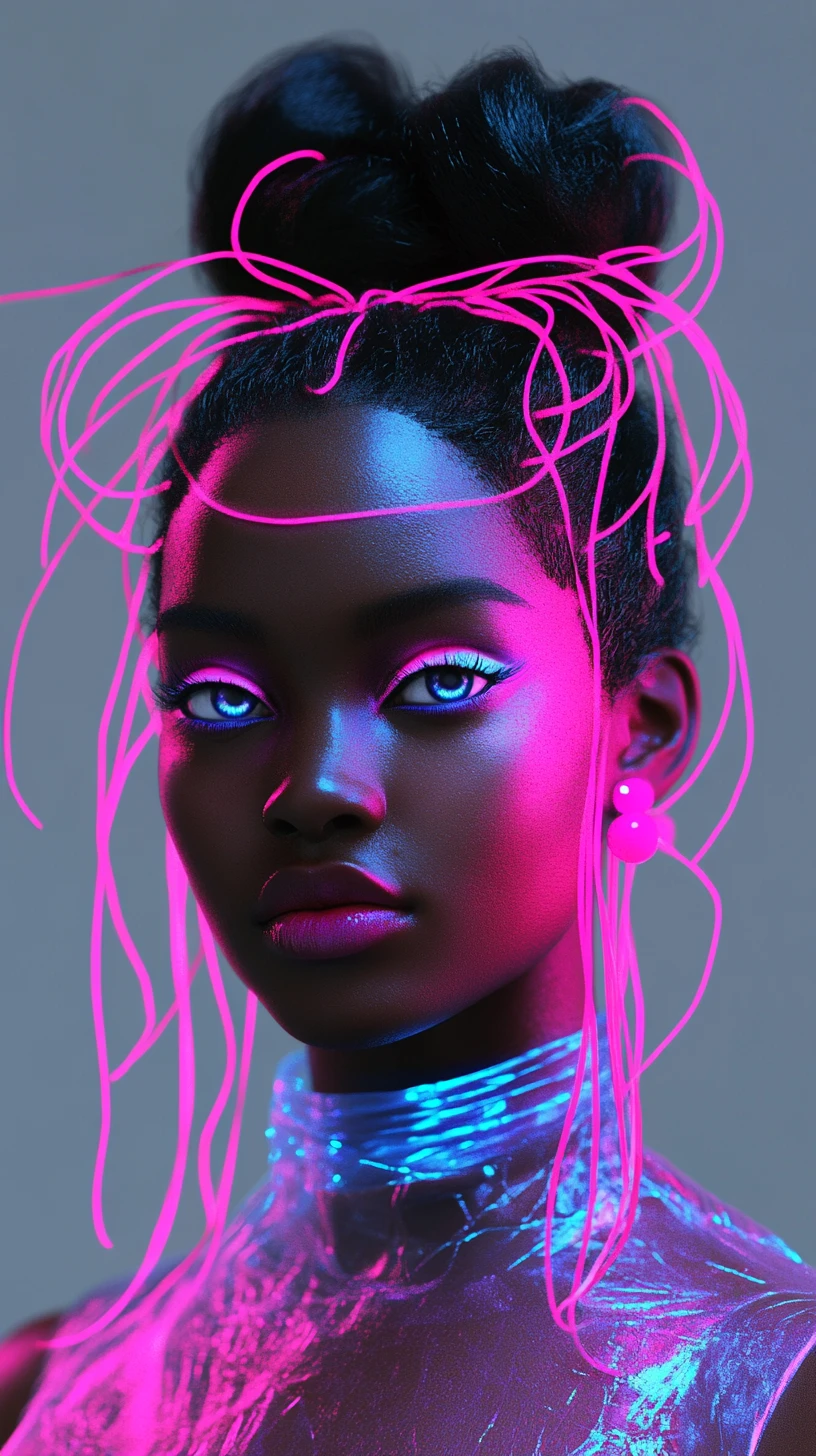 Neon lit girl portrait with cyberpunk inspired makeup