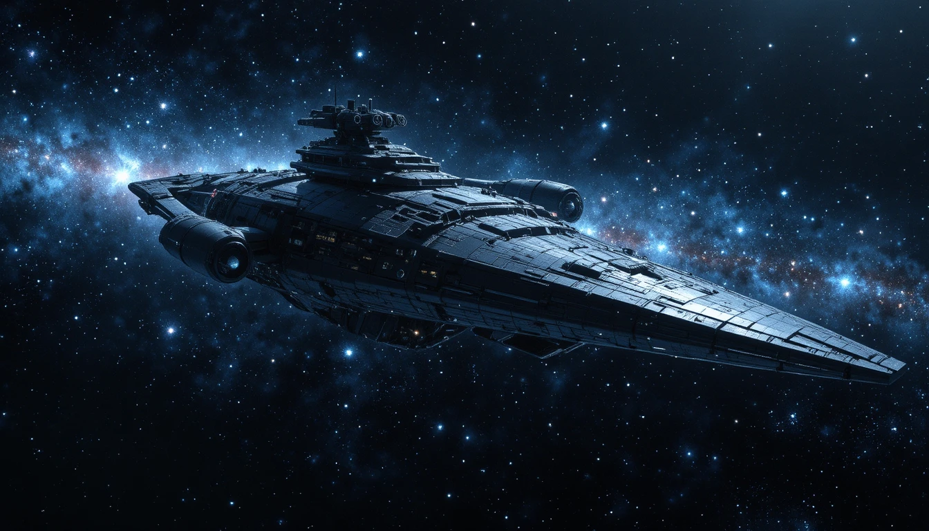 Majestic star freighter resting in deep outer space