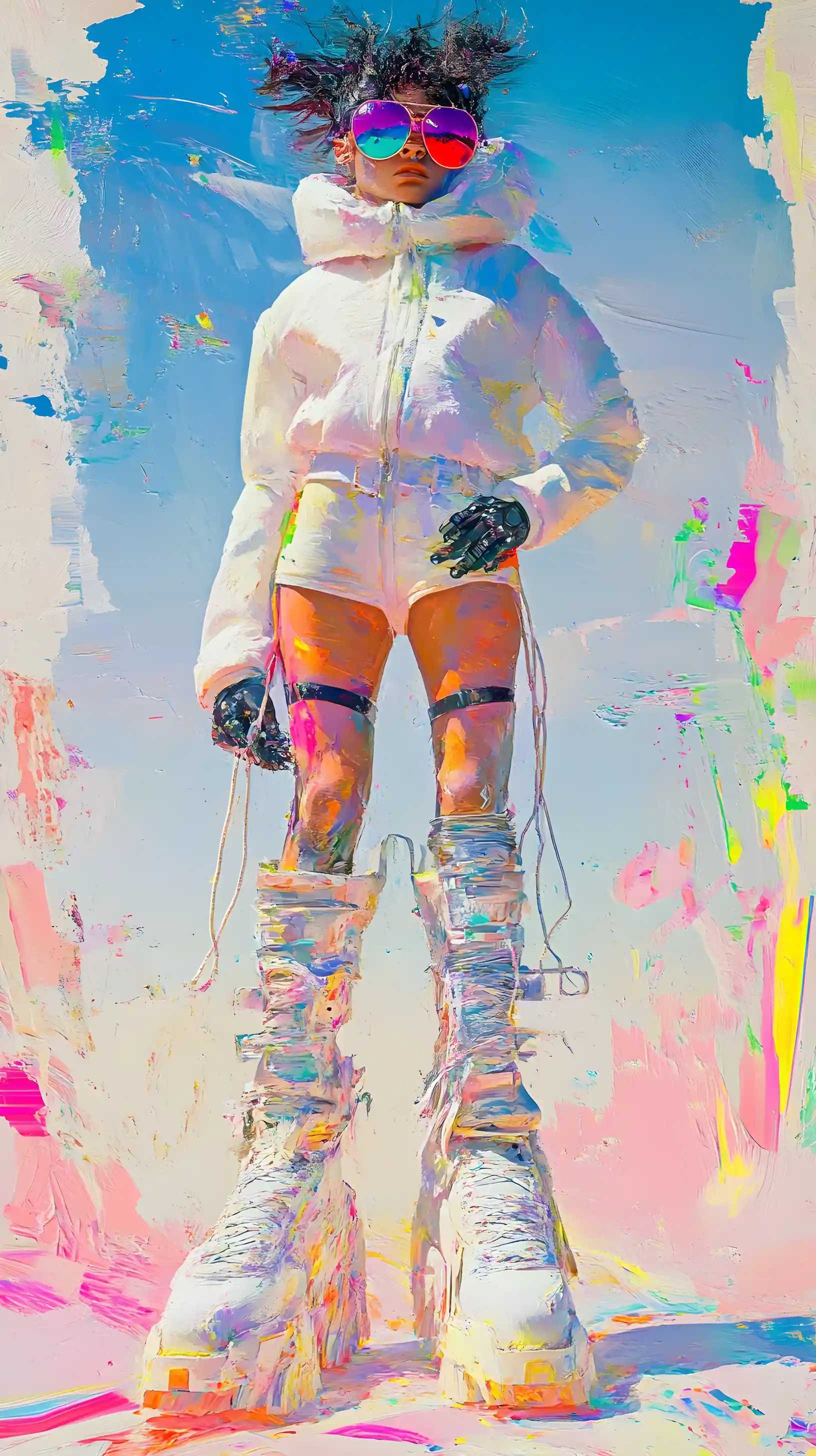 Abstract cyberpunk figure with platform boots and sunglasses