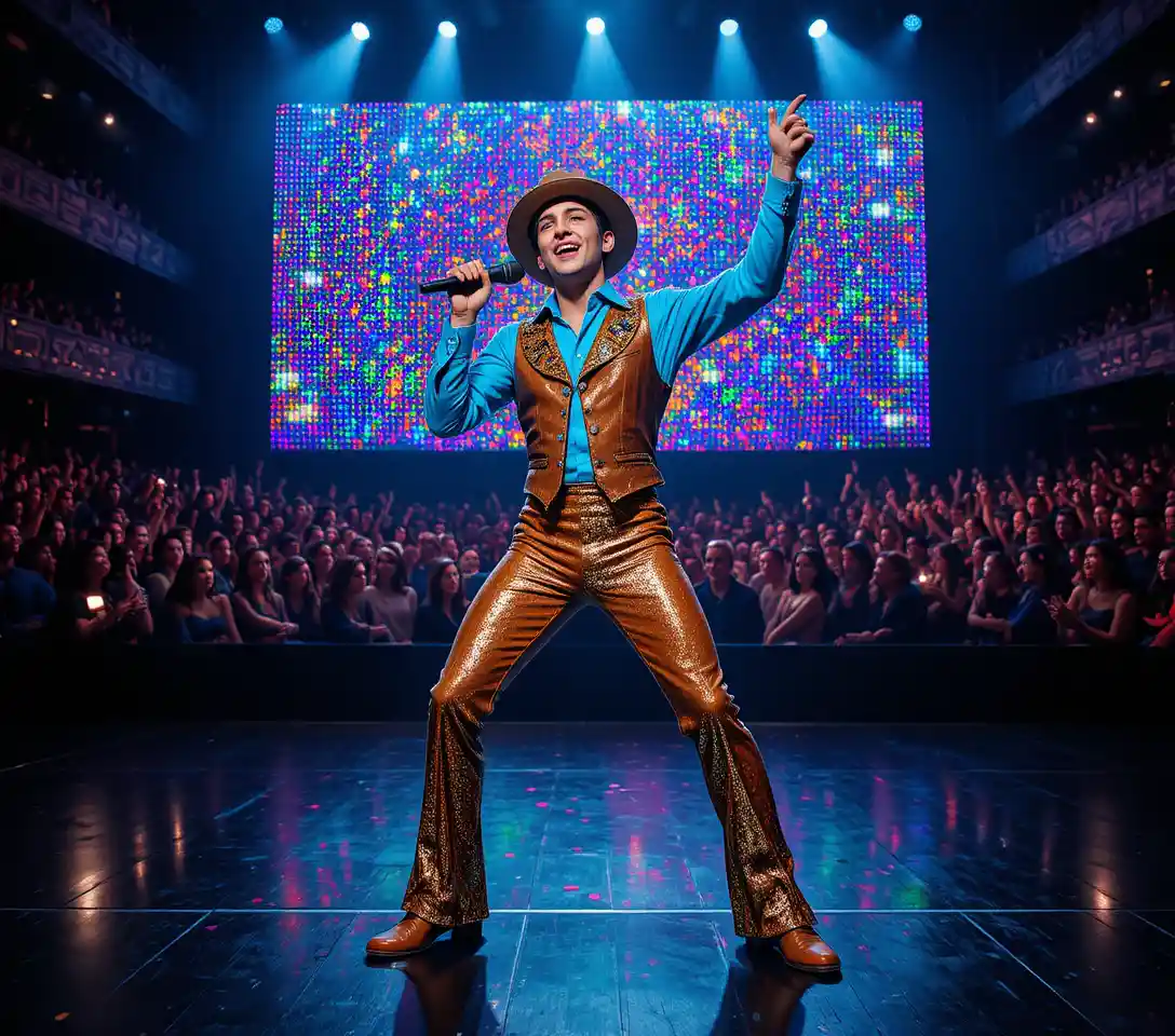 Joyful male singer in donkey costume on theater stage