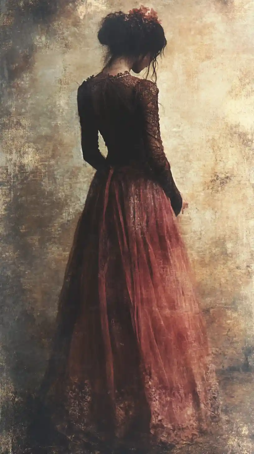 Woman standing in layered rose and rust tones
