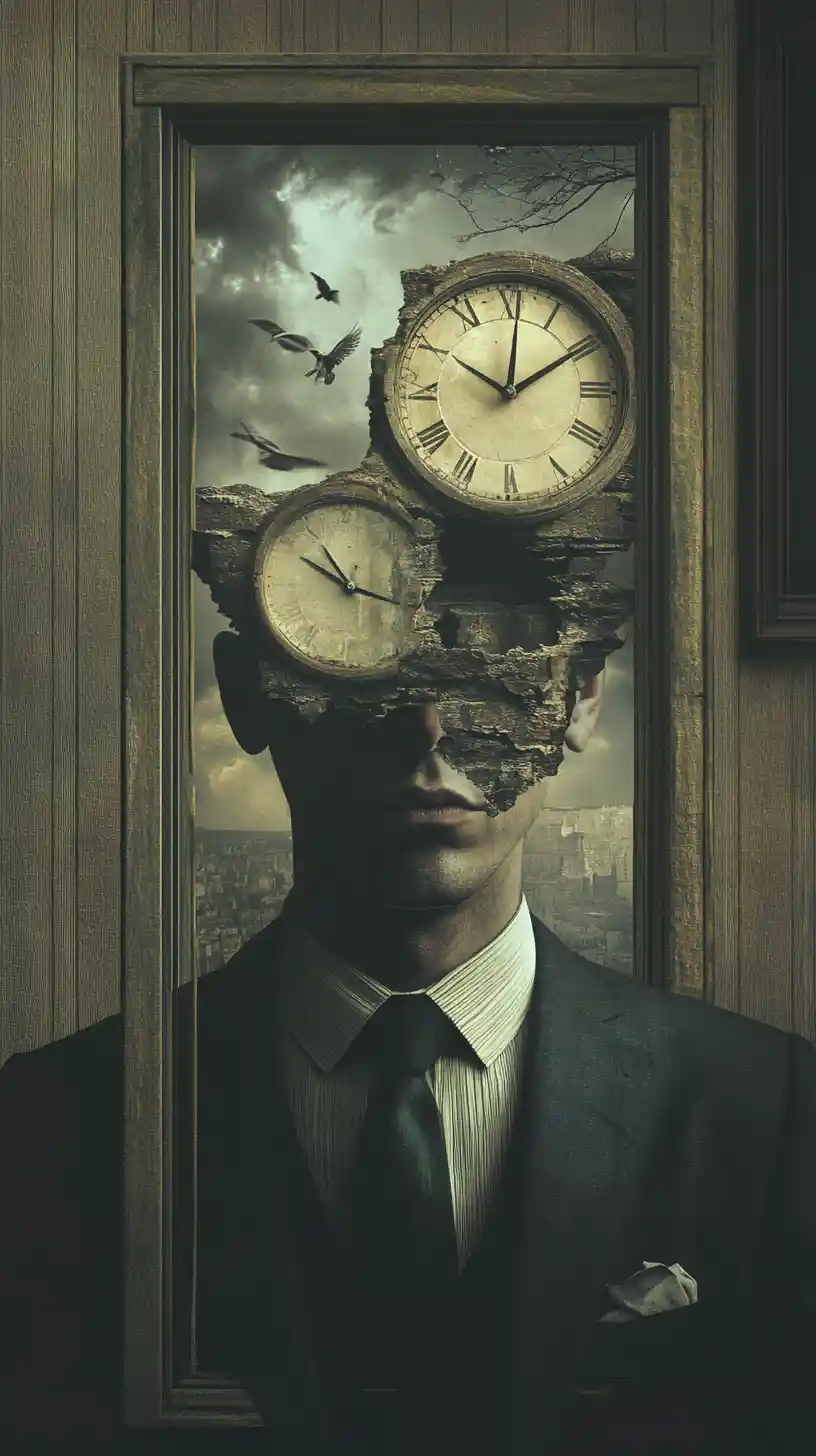 Man watching the ticking clock in a quiet room