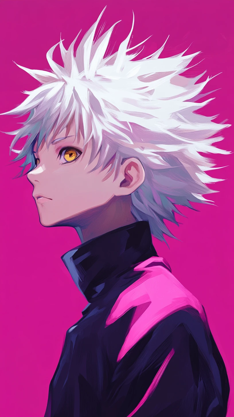 Anime boy profile portrait on magenta purple background