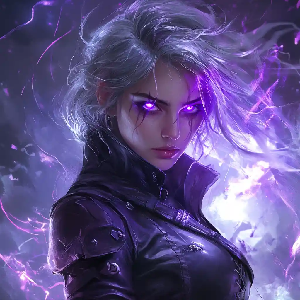 Warlock with violet eyes casting wild mesmerizing magic