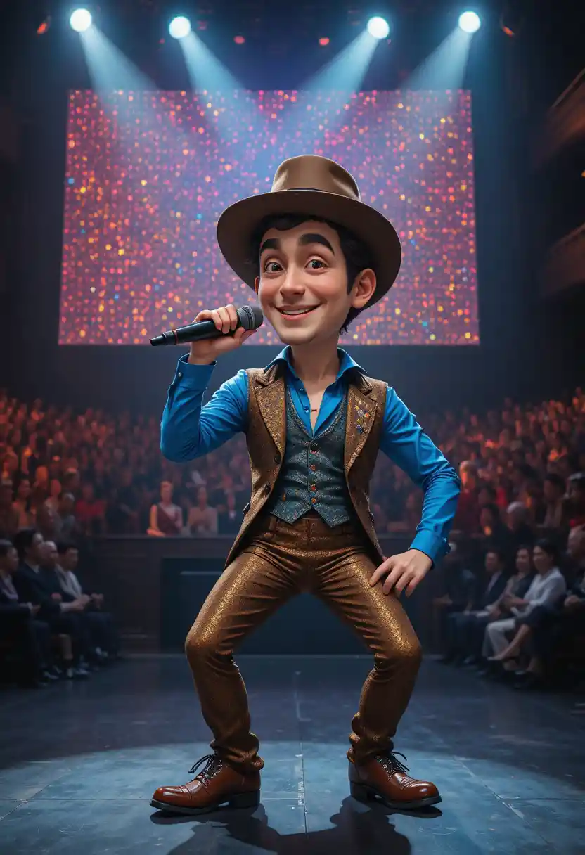Joyful male singer in donkey costume on theater stage