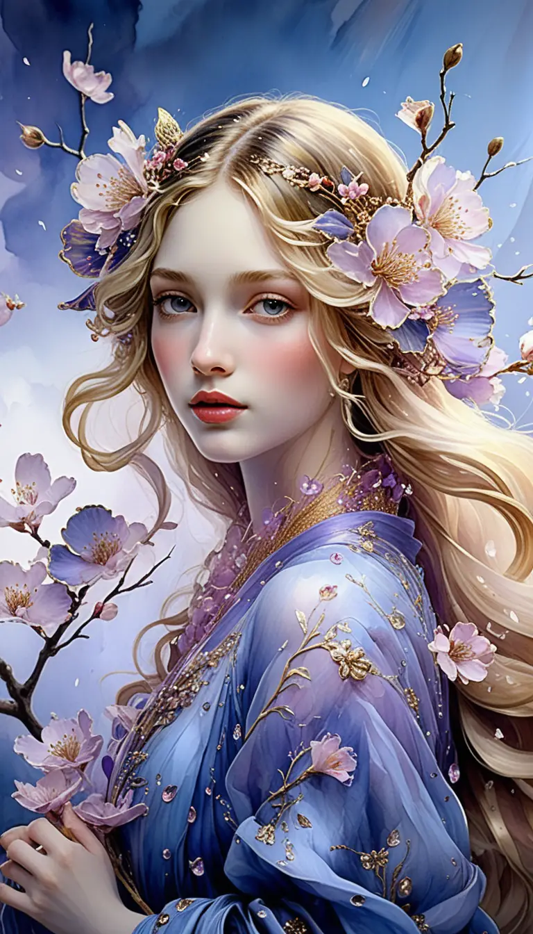 Romantic cherry blossoms glowing in soft luminous light