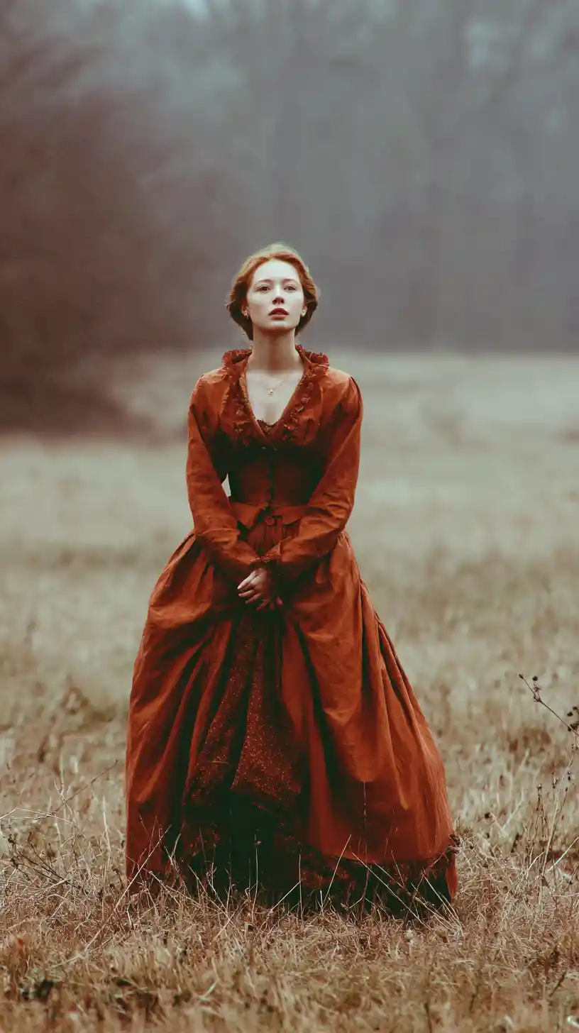 Woman Standing Beneath A Heavy Sky Of Drifting Clouds