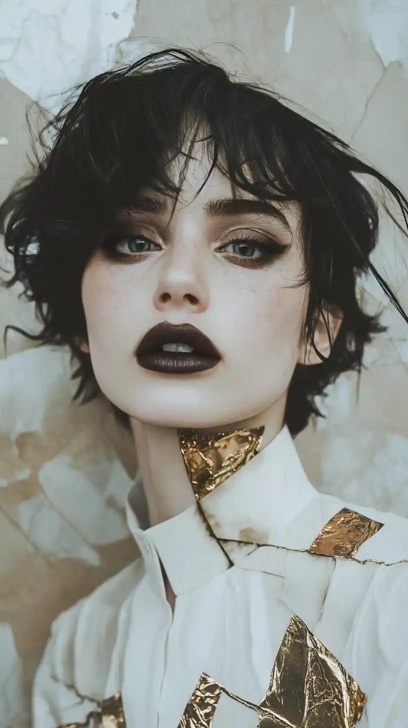 Surreal fashion portrait of a girl with black eyes