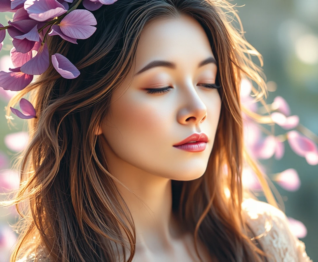 Close up portrait of a luminous woman with ethereal light