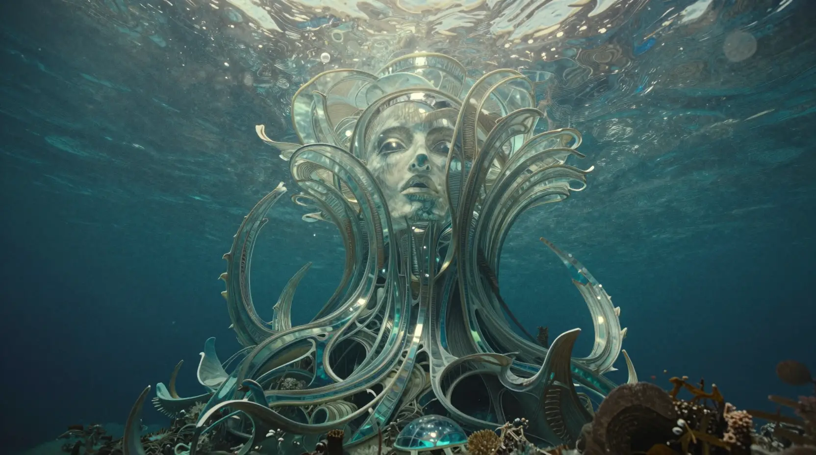 Underwater Glass City Revealed Beneath Silent Rolling Waves