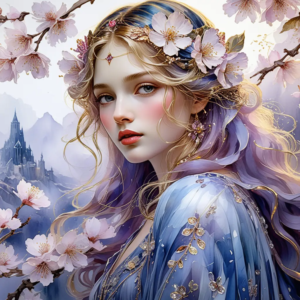 Romantic vision of pure bliss with luminous cherry blossoms
