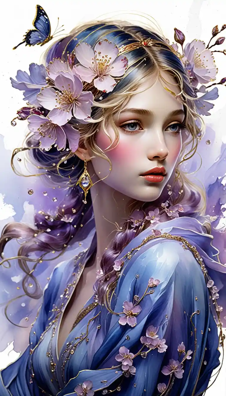 Romantic vision of pure bliss with bright cherry blossoms