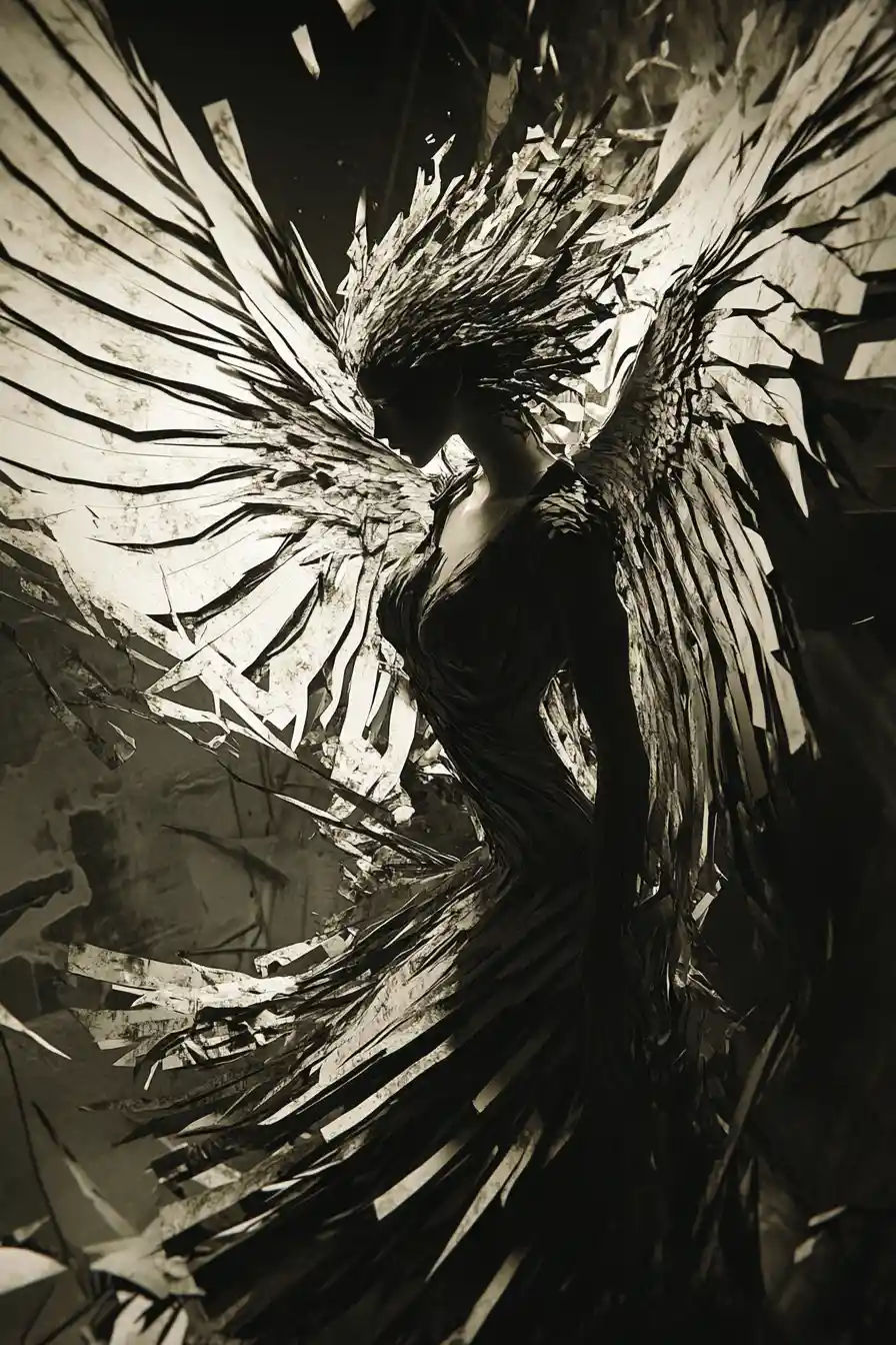 Cubist steampunk fairy portrait in a mysterious long shot