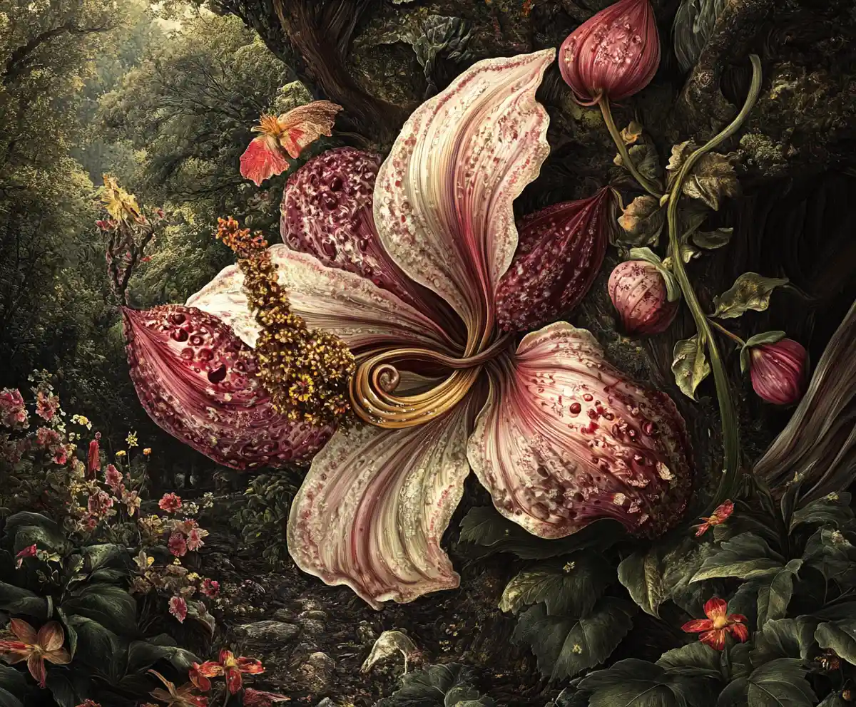 Surreal floral illusion forming multiple overlapping summer images
