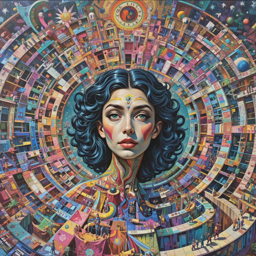 Surreal Psychedelic Maze With Woman Face At The Center