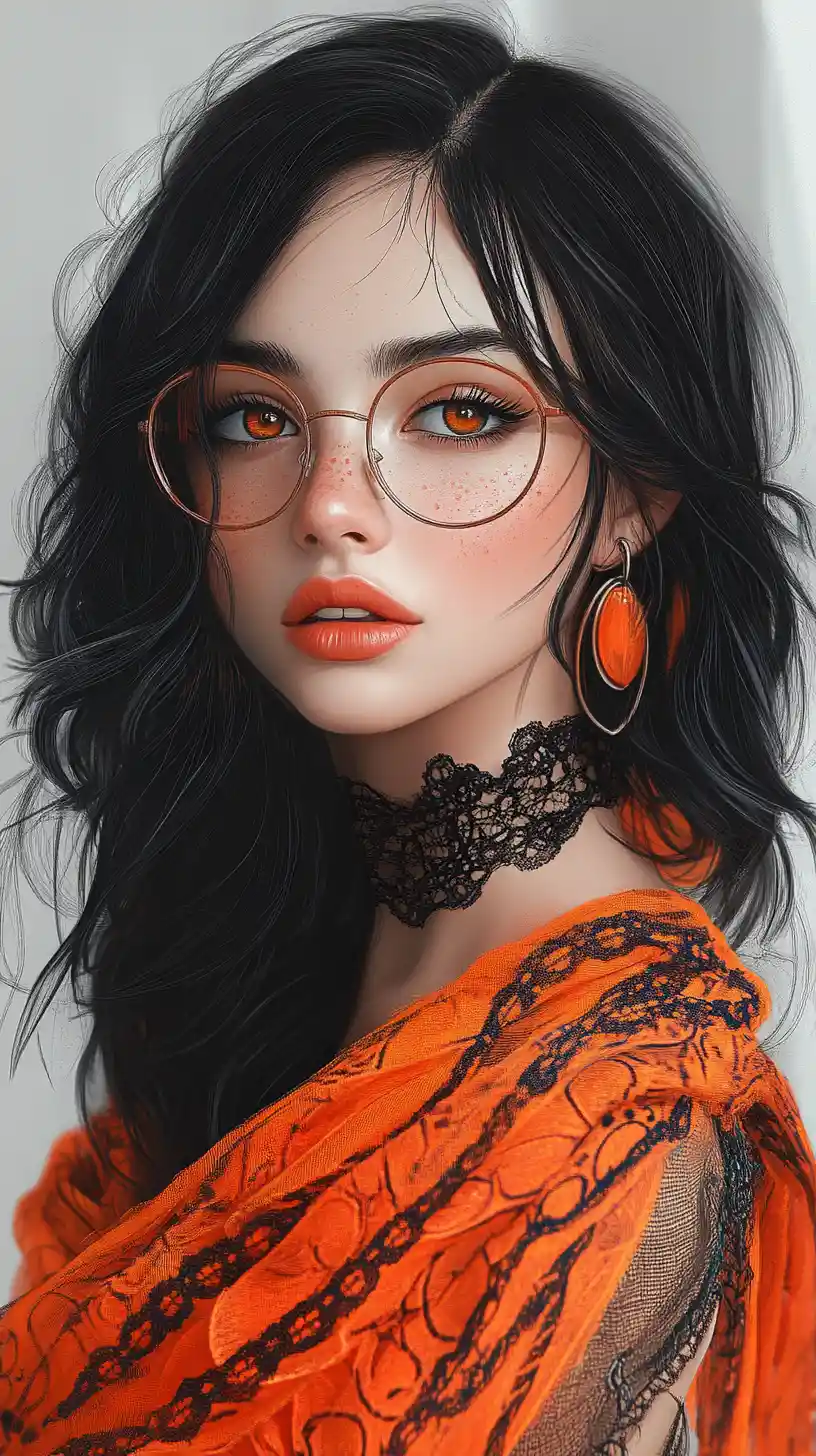 Monochrome woman portrait with vivid orange accents
