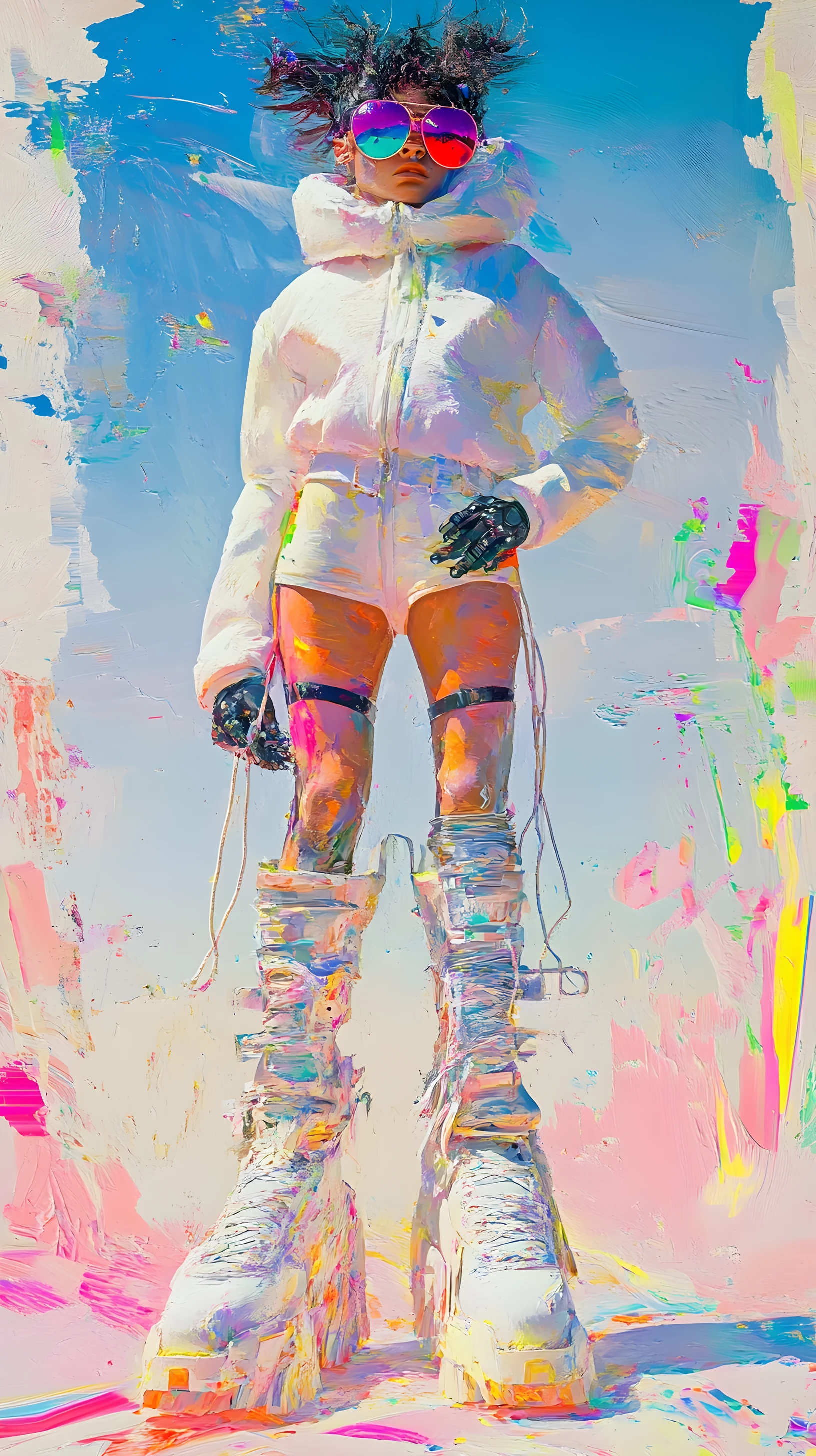 Abstract cyberpunk figure with platform boots and sunglasses